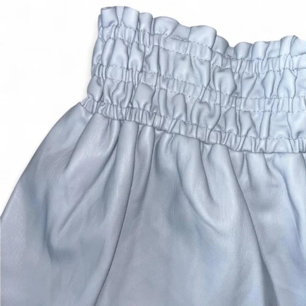 Anthropologie Somerset Faux Leather Mini Skirt Blue XS NWOT Tiered Elastic Waist - Picture 4 of 10